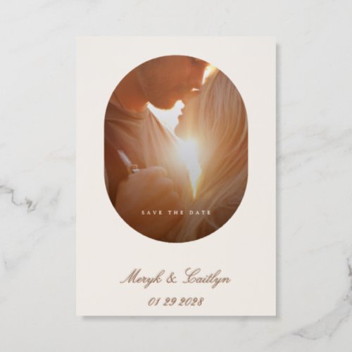 Oval Elegant Wedding Photo Copper Save the Date Letterpress Photo Cards