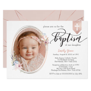 rose gold christening invitations