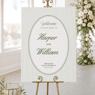 Oval Frame Green Striped Wedding Welcome Sign