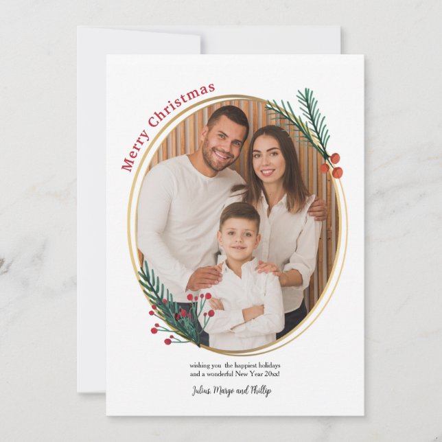 Oval Frame Photo Holiday Card (Front)