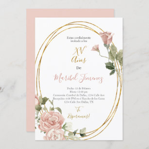 Oval frame Quinceanera invitation in Spanish