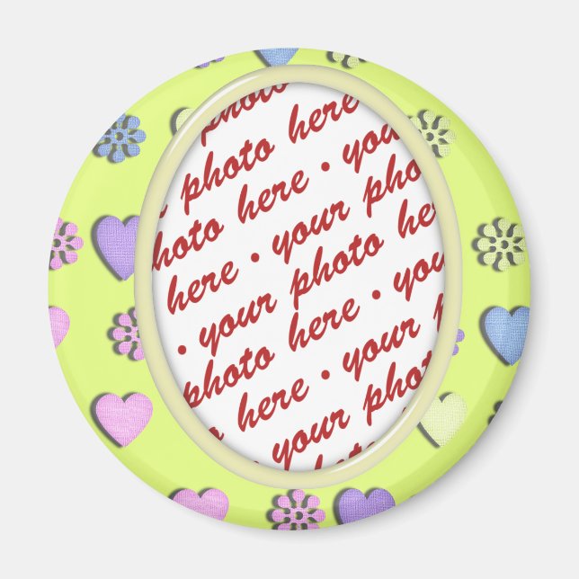 Oval  Frame yellow with hearts Magnet (Front)