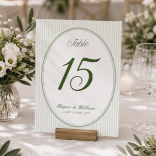 Oval Framed Sage Green Striped Table Number