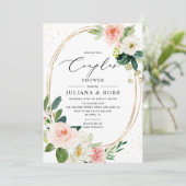 Oval Geometric Blush Pink Floral Couples Shower Invitation (Standing Front)