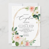 Oval Geometric Blush Pink Floral Couples Shower Invitation (Front)