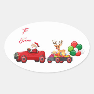 Oval Gift Tag Stickers Santa