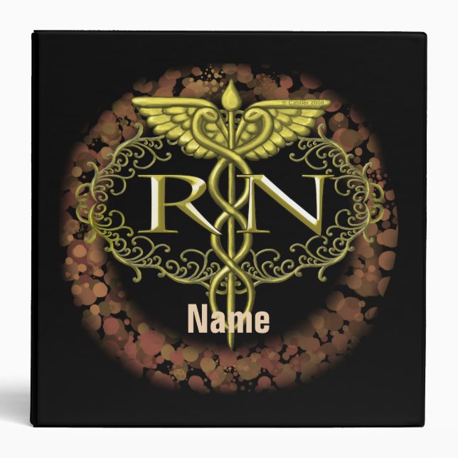 Oval Gold Caduceus RN Nurse Binder (Front)