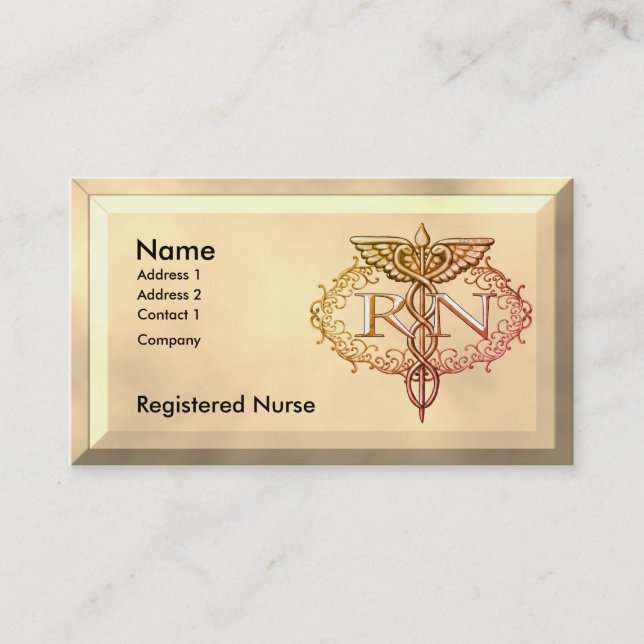 Oval Gold Caduceus RN Nurse Business Card (Front)