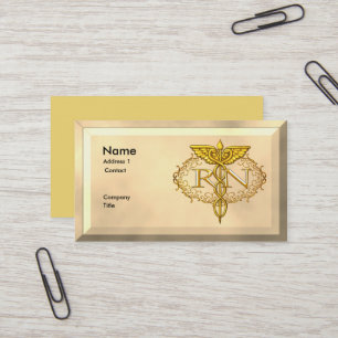 Oval Gold Caduceus RN Nurse Business Card
