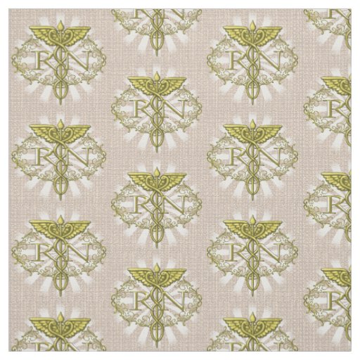 Oval Gold Caduceus RN Nurse Fabric