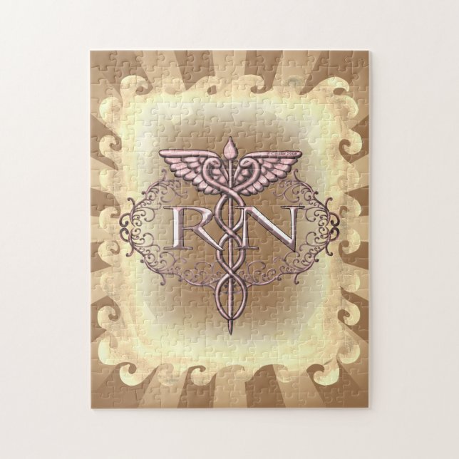 Oval Gold Caduceus RN Nurse Jigsaw Puzzle (Vertical)