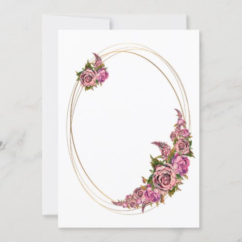 Oval Gold Frame With Pink Watercolor Flowers Invitation
