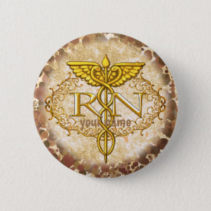 Oval Gold Nurse Caduceus custom name pin