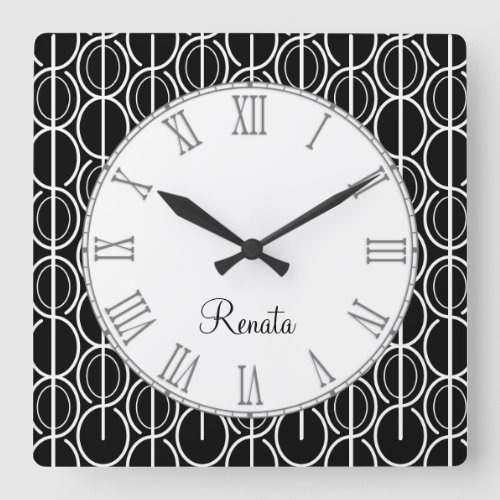 Oval graphic pattern black  white name wall clock