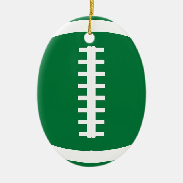 Oval Green Football Player or Coach Christmas Ceramic Ornament (Front)