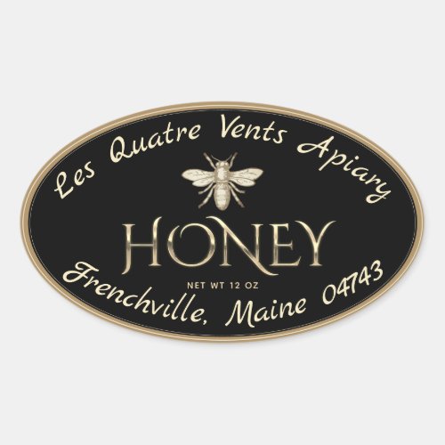 Oval Heraldic Bee Gold Border Black Honey Label