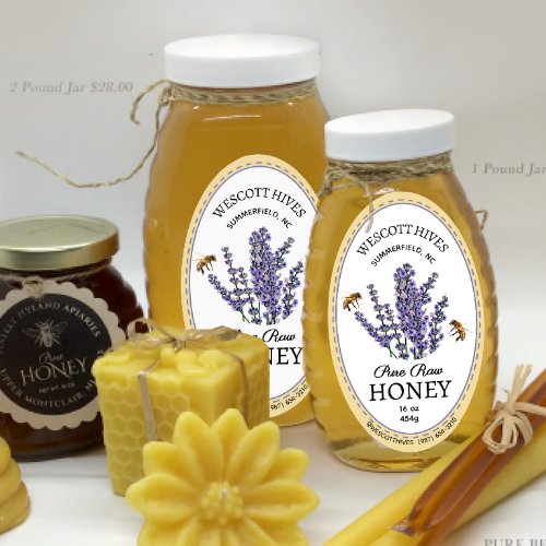 Oval Honey Label Lavender  Bees Queenline Jar