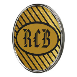 Oval Initials Black Diagonally Striped Gold Golf Ball Marker