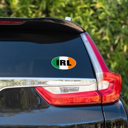 Oval IRL vinyl car sticker with Irish flag