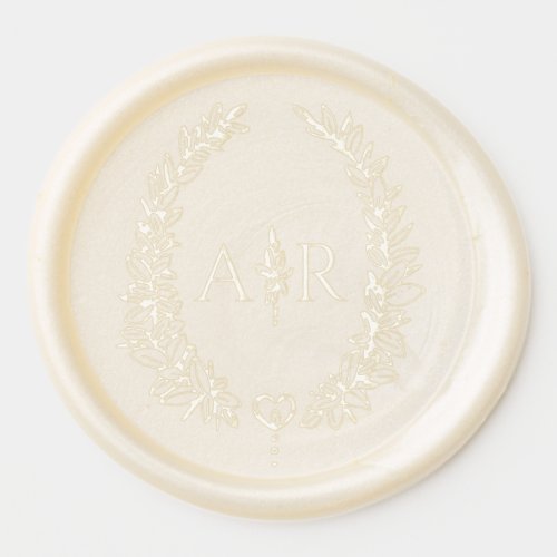 Oval leaves and heart wedding monogram wax seal sticker