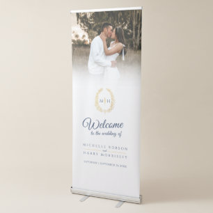 Oval leaves gold monogrammed wedding retractable banner