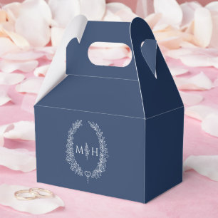 Oval leaves monogram navy blue white wedding favor boxes