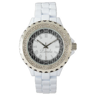 Oval linked patterned mono black white named watch