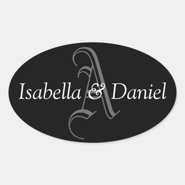 Oval Monogram A Wedding Favor Seal Stickers Black (Front)