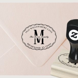 Oval Monogram Round Return Address  Rubber Stamp