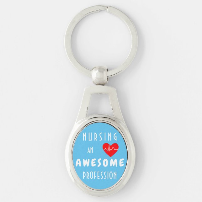 Oval Nursing An Awesome Profession Metal Keychain (Front)