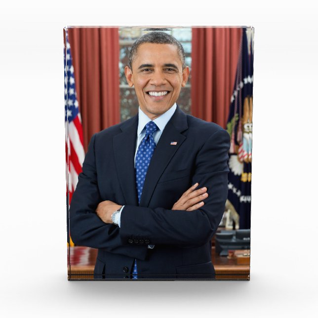 Oval Office Portrait, Obama Barack US President Acrylic Award (Front)