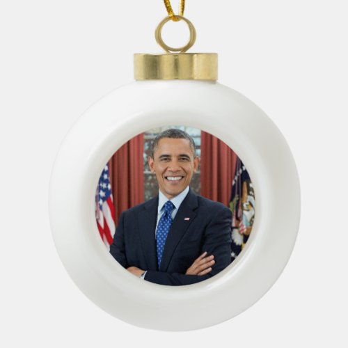 Oval Office Portrait Obama Barack US President Ceramic Ball Christmas Ornament