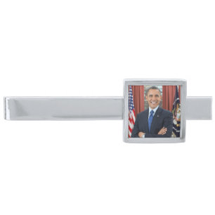 Oval Office Portrait, Obama Barack US President Silver Finish Tie Bar