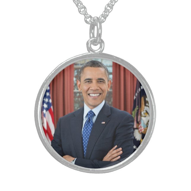 Oval Office Portrait, Obama Barack US President Sterling Silver Necklace (Front)