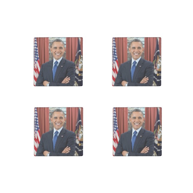 Oval Office Portrait, Obama Barack US President Stone Magnet (Front)