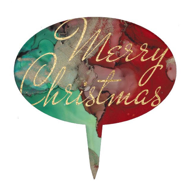 Oval Personalized Cake Pick Merry Christmas Gold (Front)