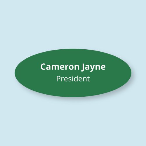 Oval Personalized Green  White Name Tag Magnetic