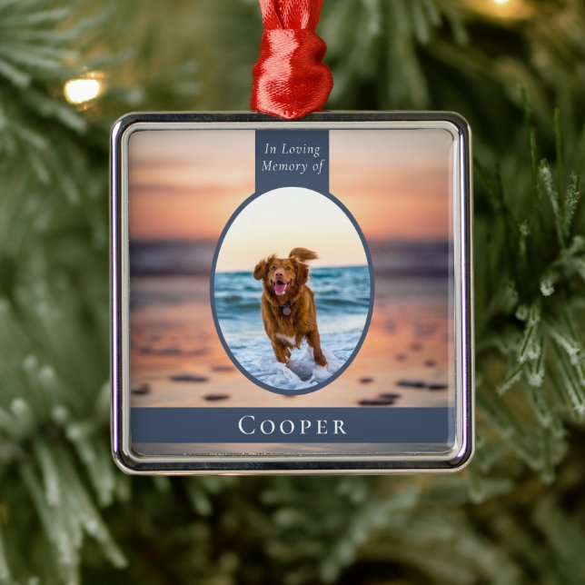 Oval Photo Beach Dog Memorial Keepsake Metal Ornament (Tree)