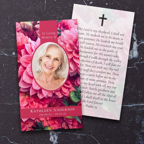 Oval Photo Floral Memorial Prayer Card