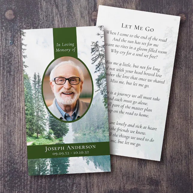 Oval Photo Forest Funeral Memorial Card Zazzle
