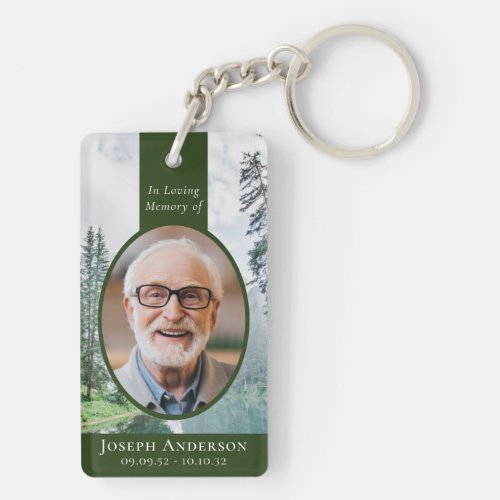 Oval Photo Forest Memorial Keychain
