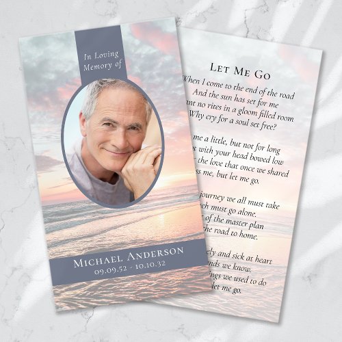 Oval Photo Sunset Ocean Funeral Memorial Card