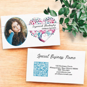 Oval Photo Tree Heart Art Matching Color QR Code Business Card