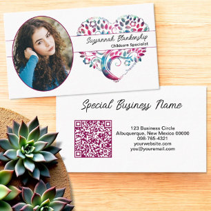 Oval Photo Tree Heart Art Matching Color QR Code Business Card