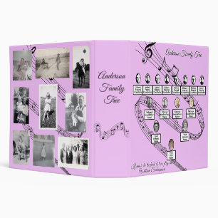 Oval Photos Family Tree Musical Staff Lavender  3 Ring Binder