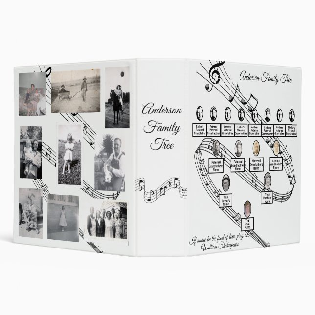 Oval Photos Family Tree Musical Staff White  3 Ring Binder (Background)