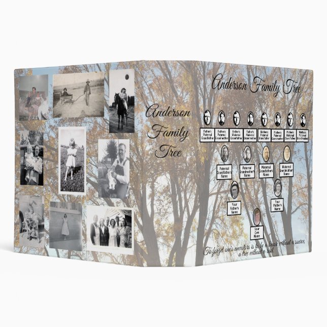Oval Photos Family Tree Muted Golden Autumn Trees  3 Ring Binder (Background)