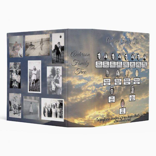 Oval Photos Family Tree Sunset with Sun Rays 3 Ring Binder (Background)