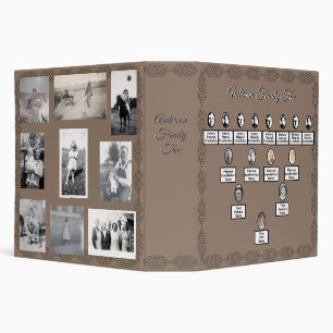 Oval Photos Family Tree Vintage Knot Border Brown 3 Ring Binder