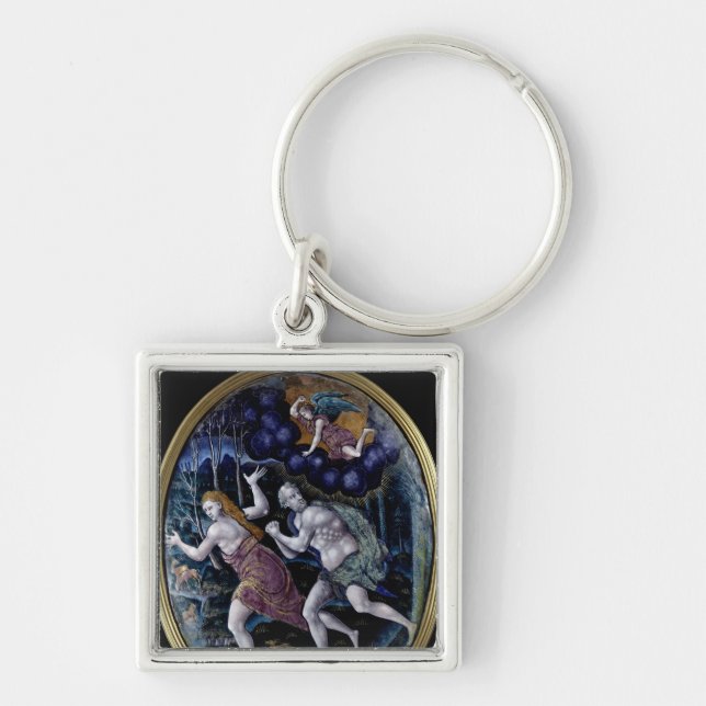 Oval plaque depicting Adam and Eve Keychain (Front)